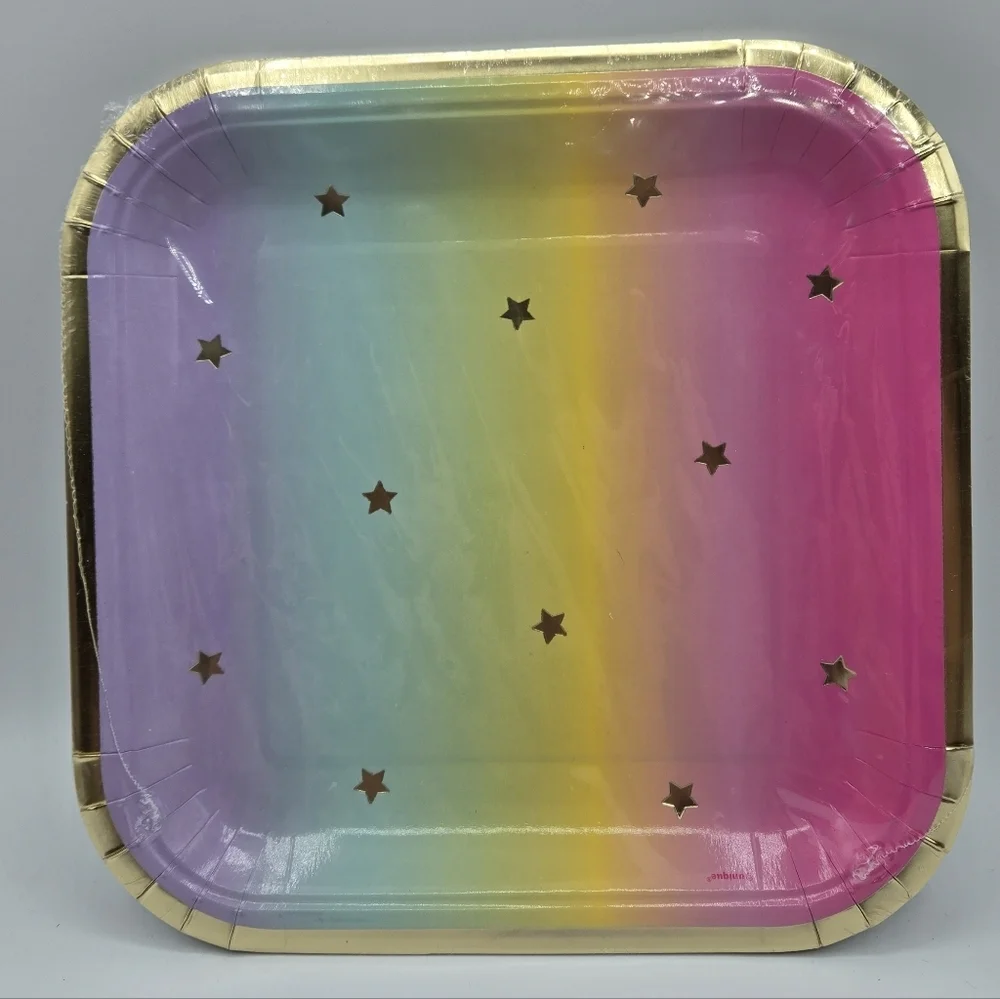 321 Party! Gold Rainbow Unicorn Square Party Plate 8 ct